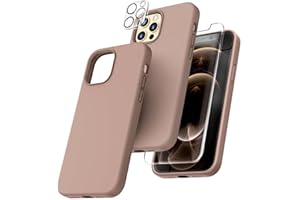 TOCOL 5 in 1 for iPhone 12 Pro Max Case, with 2 Pack Screen Protector + 2 Pack Camera Lens Protector, Liquid Silicone Slim Shockproof Phone Cover [Anti-Scratch] [Drop Protection], Brown
