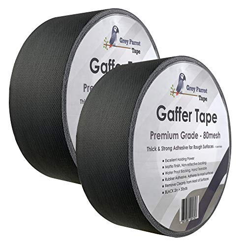 GreyParrot Matt Gaffer Tape, Black, 2in x 30yds(2 Pack), Strong Holding, Non-Reflective. Multi Application