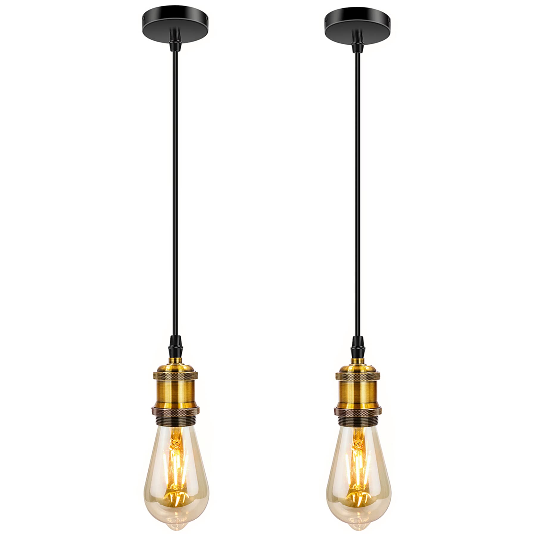 Biqing Pendant Light Fitting Vintage Ceiling Rose Lamp E27 Socket with Flex Cable (2, Copper)