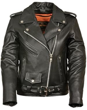 Ladies Leather Motorcycle Leather Jacket plain sides