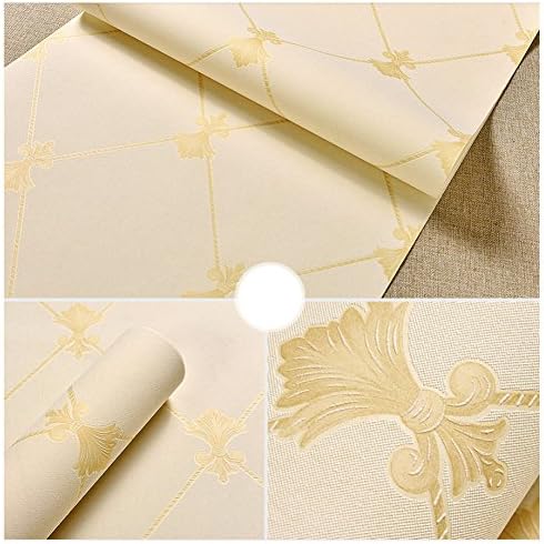 AIWQTO 3D Wallpaper self-Adhesive Non-Woven Simple Modern Embossed Wallpaper Rhombus Lattice Living-Room Minimalist Modern Children's-Cream Color 53x500cm(21x197inch)