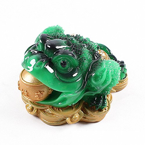 Feng Shui Money Frog (Three Legged Wealth Frog or Money Toad) Statue + Free Set of 10 Lucky Charm Ancient Coins on Red String, Attract Wealth and Good Luck,Feng Shui Decor