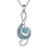 ONEFINITY Music Necklace 925 Sterling Silver Violin/Music Note Pendant Necklace Blue Opal/Turquoise Music Instrument Jewelry Gifts for Women