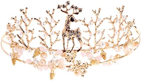 Pinkashop Vintage Golden Deer Rhinestone Bride Bridesmaid Crystal Tiara Wedding Crown Princess Tiara Hair Accessory Jewelry For Wedding Engagement Prom
