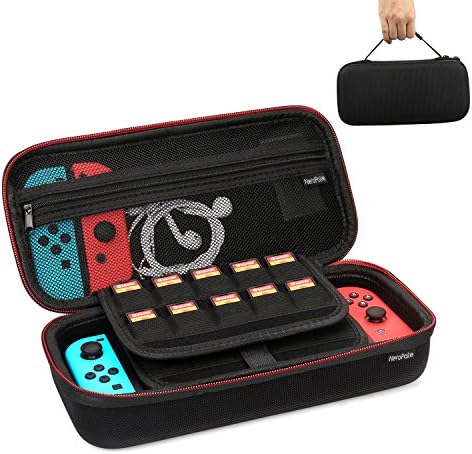 Nintendo Switch Case , Neropoke Protective Portable Premium Travel Carrying Case with 20 Game Cartridges for Switch AC Wall Adapter Cable Console & Accessories (Black)