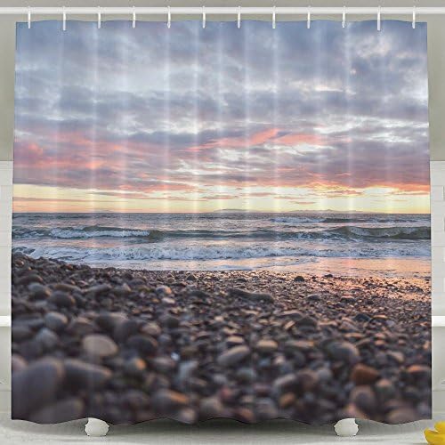 Xiaobaby Beautiful View Of The Seaside Beach Stones Natural Pebbles Ocean Seascape Sky Sunset View Sea Colorful Classic Shower Curtain 6072inch