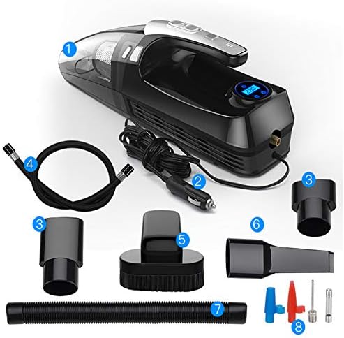 JOEPET Car Accessories Car Vacuum Cleaner Hand Held Vacuum Wet Dry DC 12V Vacuum High Power Vacuum with Digital Tire Inflator for Lighting - HEPA Filter