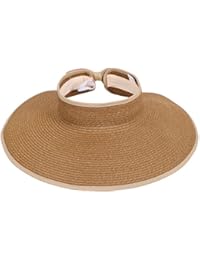 Women Summer Wide Brim Summer Roll Up Foldable Sun Visor Beach Straw Hat Light Coffee