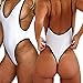 CROSS1946 Womens Deep V One Piece Backless Cheeky Swimwear Semi Thong Bikini S White
