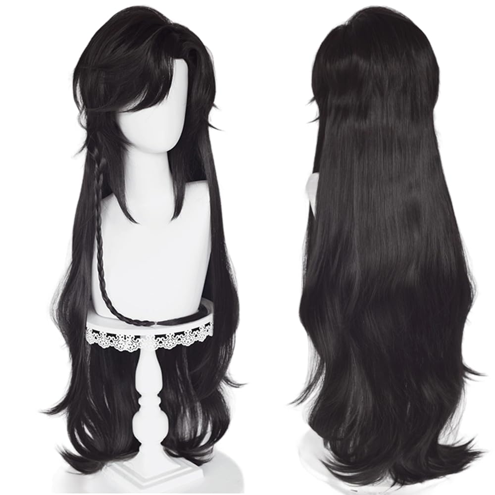 Black Long Wavy Heat Resistant Synthetic Hair for Men Women Halloween Chirstmas Role Cosplay Replacement Wigs — image 1