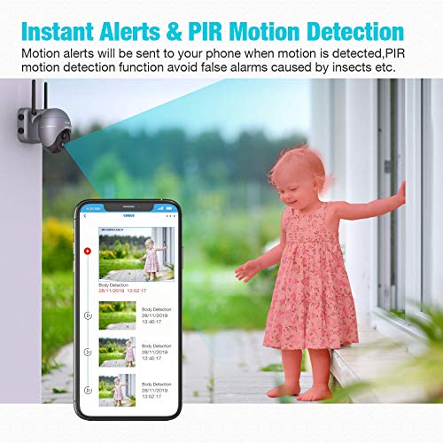 Wireless Outdoor Battery Powered Camera, Conico 1080P Pan/Tilt WiFi Security Camera with