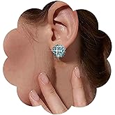 Vacaonio Sparkly Rhientsone Flower Stud Earrings Blue Rhinestone Flower Earrings Rhinestone Wedding Earrings Blue Cz Cluster Earrings Gemstone Flower Earrings Jewelry for Women