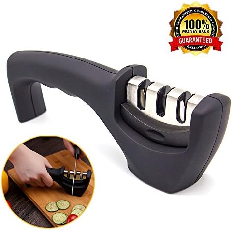 Knife Sharpener, SunHo Kitchen 3 Stage Knife Sharpening Tool Helps Repair, Restore and Polish Blade, Black