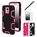 Galaxy S5, Galaxy S5 Case - E LV Shock-Absorption / High Impact Resistant Hybrid Dual Layer Armor Defender Full Body Protective Case Cover (Hard Plastic with Soft Silicon) for Galaxy S5 / Galaxy SV / Galaxy S V / Galaxy i9600 with 1 Black Stylus, 1 Screen Protector and 1 E LV Microfiber Sticker Digital Cleaner - Black / Hot Pink