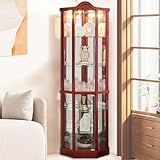 Firscook Curio Cabinet,Lighted Wooden Corner Curio