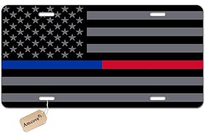 Amcove License Plate Thin Blue Red Line Police & Fire Respect and Honor Law Enforcement Flag Decorative Car Front License Plate,Vanity Tag,Metal Car Plate,Aluminum Novelty License Plate,6 X 12 Inch