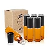 Fiery Youth Amber Glass Roller Bottles with Stainless Steel Roller Balls,Useful for Aromatherapy Perfumes and Lip Balms, 6 Bottle Set,5ml，Essential Oils Glass Roll on Bottle