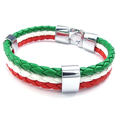 KONOV Mens Feather Bracelet, Italy Flag Italian Banner Cuff Bangle, Red