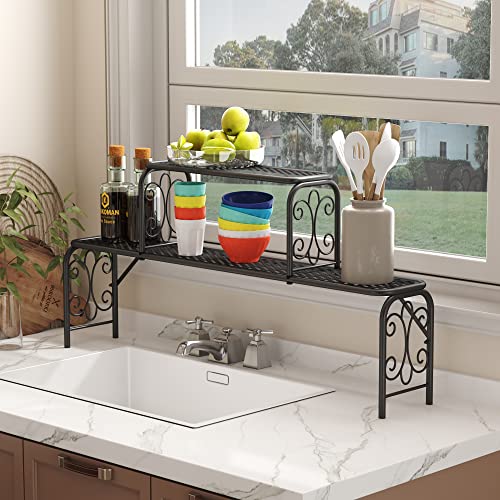 HOMEFORT Scroll Over The Sink Shelf Kitchen, Metal 2Tier Storage Rack