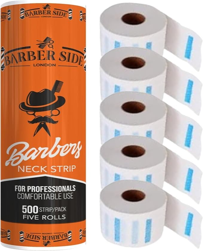Barber side London 5 Rolls of Disposable Neck Protection Paper Strips, Hairdressing Collar Stretchy Neck Covering Paper Towel for Hairdressing and Barbers or Home Use