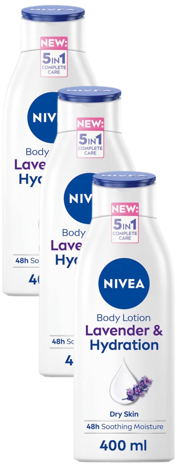 NIVEA Lavender Body Lotion (400ml), NIVEA Moisturiser for Dry Skin with Natural Origin Oils and Lavender Scent, NIVEA Body Lotion for Smoother Skin (Pack of 3)