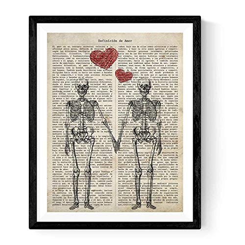 Nacnic Film for framing Pair of Skeleton. Film with Dictionary Definition Love Vintage Poster. Size A4. 250 gr. paper. and Resistant Inks.