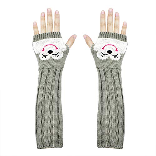 Long Sleeve Fingerless Gloves Cute Knit Arm Warmers with Thumb Holes for Girls Women
