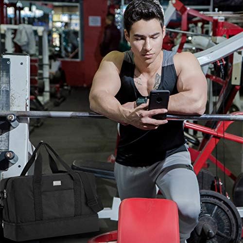 HOKEMP Gym Bag For Women Men Sport Duffel Bag with Shoes Compartment, Swim Bag Travel Tote Luggage Shoulder Bag (Black) 2 HOKEMP Gym Bag For Women Men Sport Duffel Bag with Shoes Compartment, Swim Bag Travel Tote Luggage Shoulder Bag (Black)