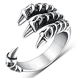 Areke Mens Stainless Steel Rings Dragon Wolf Claw,Gothic Tribal Punk Ring Polished Silver Size 6-13