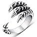 Areke Mens Stainless Steel Rings Dragon Wolf Claw,Gothic Tribal Punk Ring Polished Silver Size 6-13