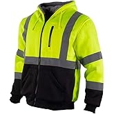 VENDACE Men's ANSI Class 3 High Vis Safety Reflective Sweatshirt Wool Fleece Zipper Jacket Hoodie with Black Bottom(Yellow,XL)