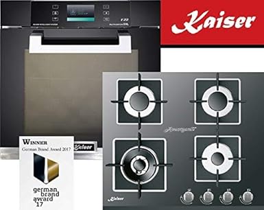 Gas Elektro Autarkes Herdset/XXL Elektro Einbau Backofen+ Gaskochfeld 60cm/Gas Herd mit 3,8KW WOK Brenner/Einbaubackofen/73L 