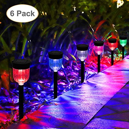 Geloo Solar Lights Outdoor, 6 Pack Color Changing Solar Garden Lights Outdoor, Solar Pathway Lights Colored Landscape Lighting Waterproof Solar Lights for Lawn Patio Yard Walkway Sidewalk