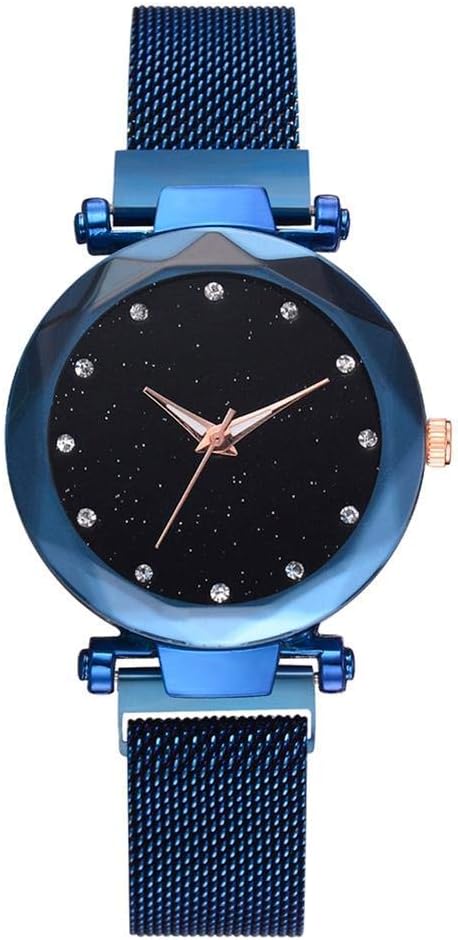 Gatih Analogue Multicolour Dial Blue Magnetic Quartz Mesh Women's Bracelet Wrist Watch with Stainless Steel Buckle Belt