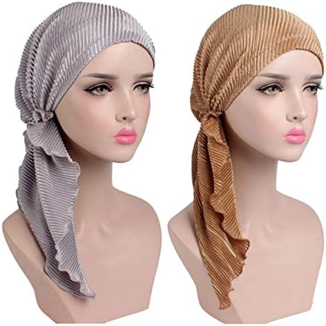 Boboder Womens Chemo Hats Pre - Tied Beanie Cap Elastic Long Tail Turban Cap for Cancer Patients,Hair Loss,Sleep 2 Pack