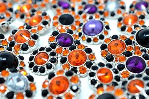 Assorted 10 Piece Acrylic Rhinestone Buttons with Shank 18-24 MM in Halloween Colors Orange Black Purple Clear for Embellishments, Sewing, Scrapbooking, Hair Bows, Arts and Crafts Projects, and More!