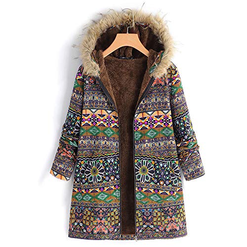 Womens Winter Warm Outwear Floral Print Hooded Pockets Vintage Oversize Coats Jacket Waistcoat Duseedik (Green A, US:8/CN:L)