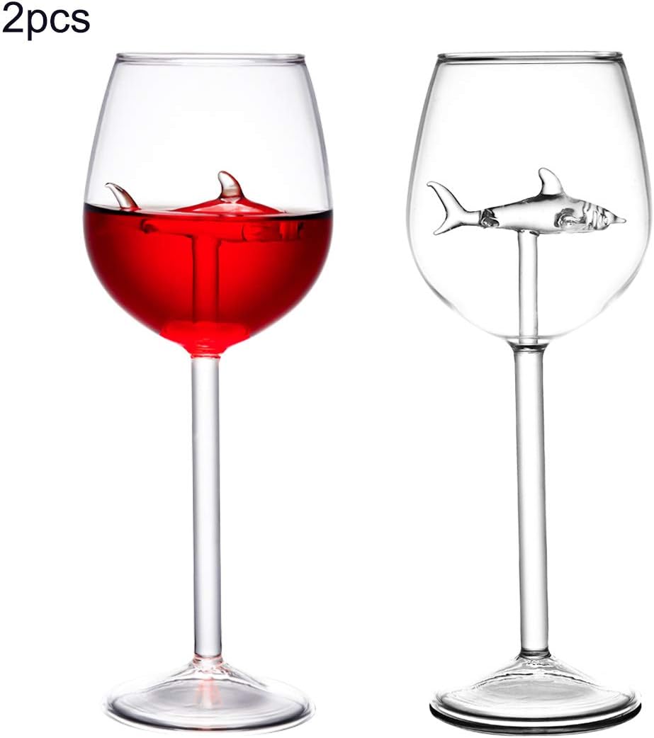 HOMEACC 2 Packs Shark Wine Glass Goblets-Fun Novelty Bar Gift for Wine Lovers Party Flutes Glass Great For A Fancy Party Christmas,Halloween And Celebration