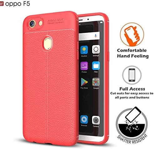 LIKESEA Oppo F5 Case, [litchi leather striae] [Shockproof] TPU Protection Cover For Oppo F5 - Red