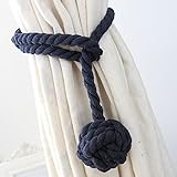 Loghot Hand Knitting Curtain Rope Cord Rural Cotton Tie Backs with Single Ball (Navy Blue)