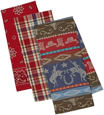 3 Western Themed Decorative Cotton Kitchen Towels Set 1 Retro