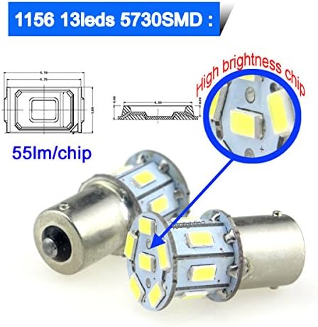 1156 BA15S LED Car Light Bulb, 1156 BA15S LED Backup Reverse Light, 1156 BA15S LED Turn Signal Light, 1156 BA15S LED Rear Tail Stop Light, 13pcs 5730SMD Super Bright White 12V-24V (Pack of 2)