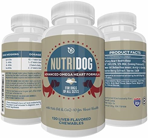 All-Natural Canine Omega-3 Heart Liver Chewables Supports Heart Function Joint Pain Relief Anti-Inflammatory Reduces Allergies EPA DHA Taurine Sunflower Oil Organic Ingredients for Maximum Results
