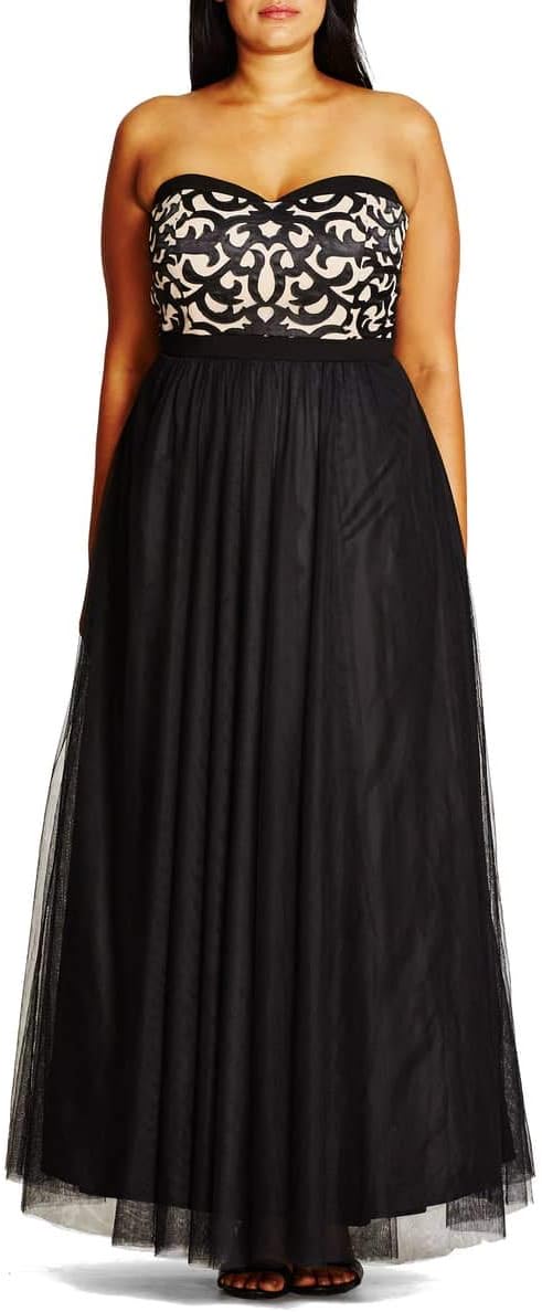 Womens Plus Strapless Cocktail Maxi Dress