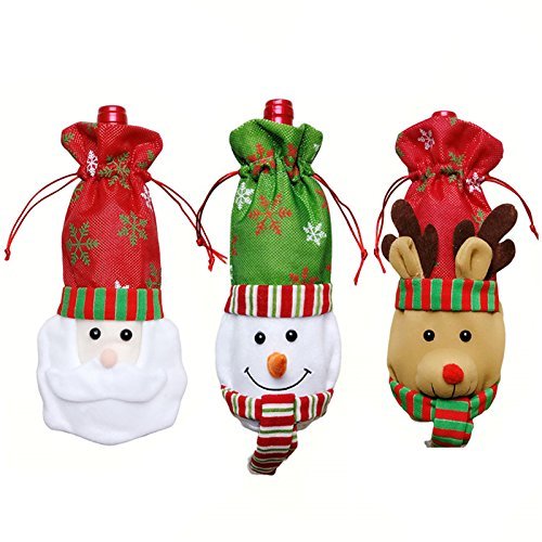 HansGo Christmas Wine Bottle Cover, 3 Pack Bottle Cover Bags Christmas Table Decoration for Christmas Party Dinner Decoration Gift