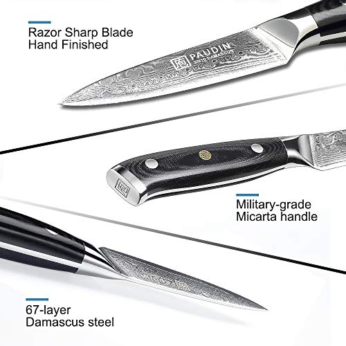 PAUDIN Paring Knife, 3.5 Inch Damascus Small Kitchen Knife, Sharp