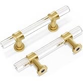 Peaha 10 Pack 3 Inch Acrylic Cabinet Pulls Gold Drawer Handles Brushed Brass Hardware Zinc Alloy for Dresser Cupboard Kitchen
