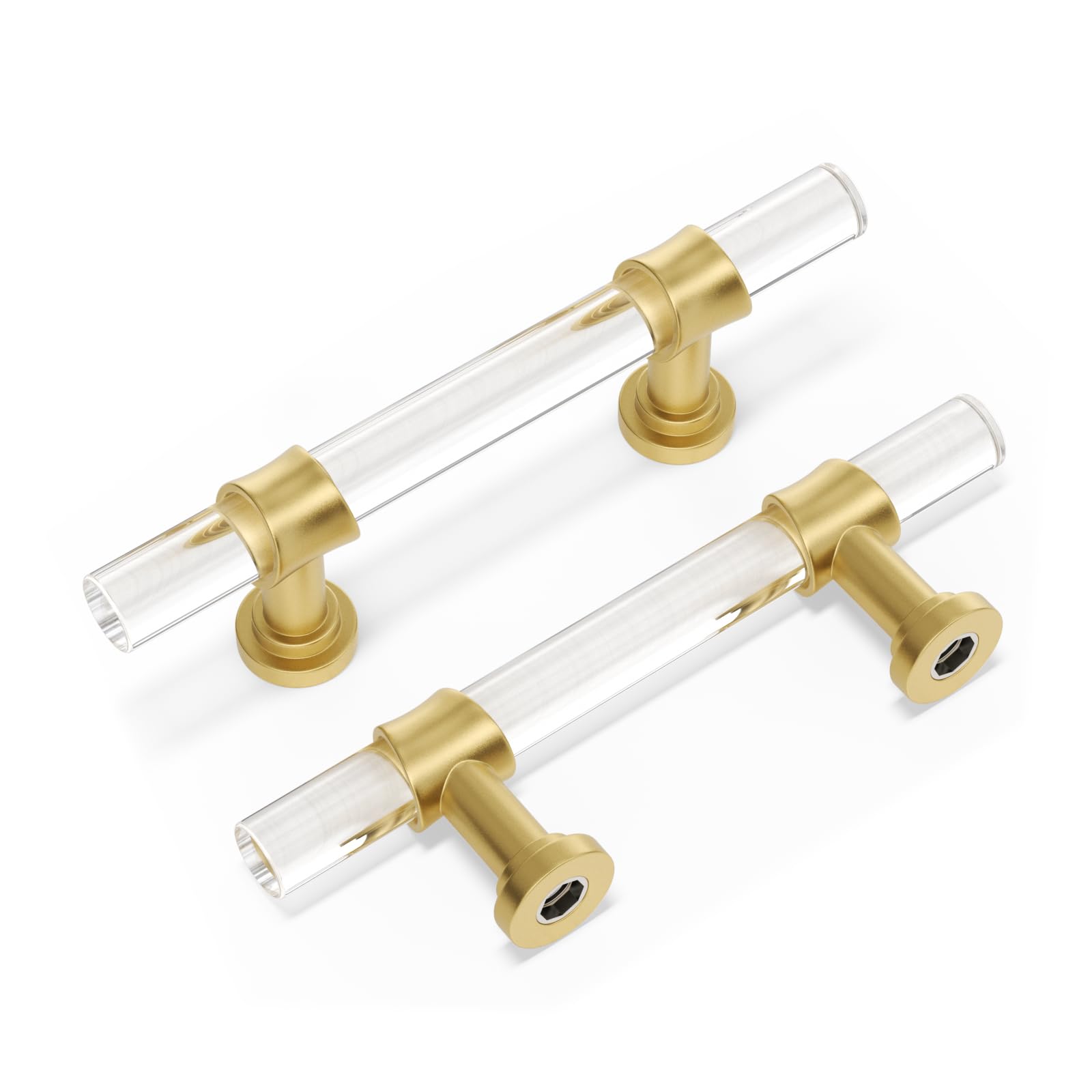 Photo 1 of Peaha 10 Pack 3 Inch Acrylic Cabinet Pulls Gold Drawer Handles Brushed Brass Hardware Zinc Alloy for Dresser Cupboard Kitchen