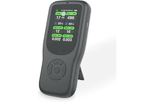 BCETASY 11-in-1 Air Quality Monitor - Portable Indoor Air Quality Detector with Stand, Real-Time Test for AQI, CO2, PM2.5, PM1.0, PM10, TVOC, HCHO, Particles, Temperature & Humidity with Aler (Black-Black)