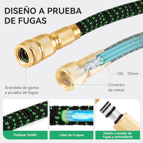 Yofidra Garden Hose – Expandable Hose 15M/50 FT with 10 Spray Pattern Nozzles Brass Connector Fabric 3750D High Strength Hose with 3-Layer Latex Core